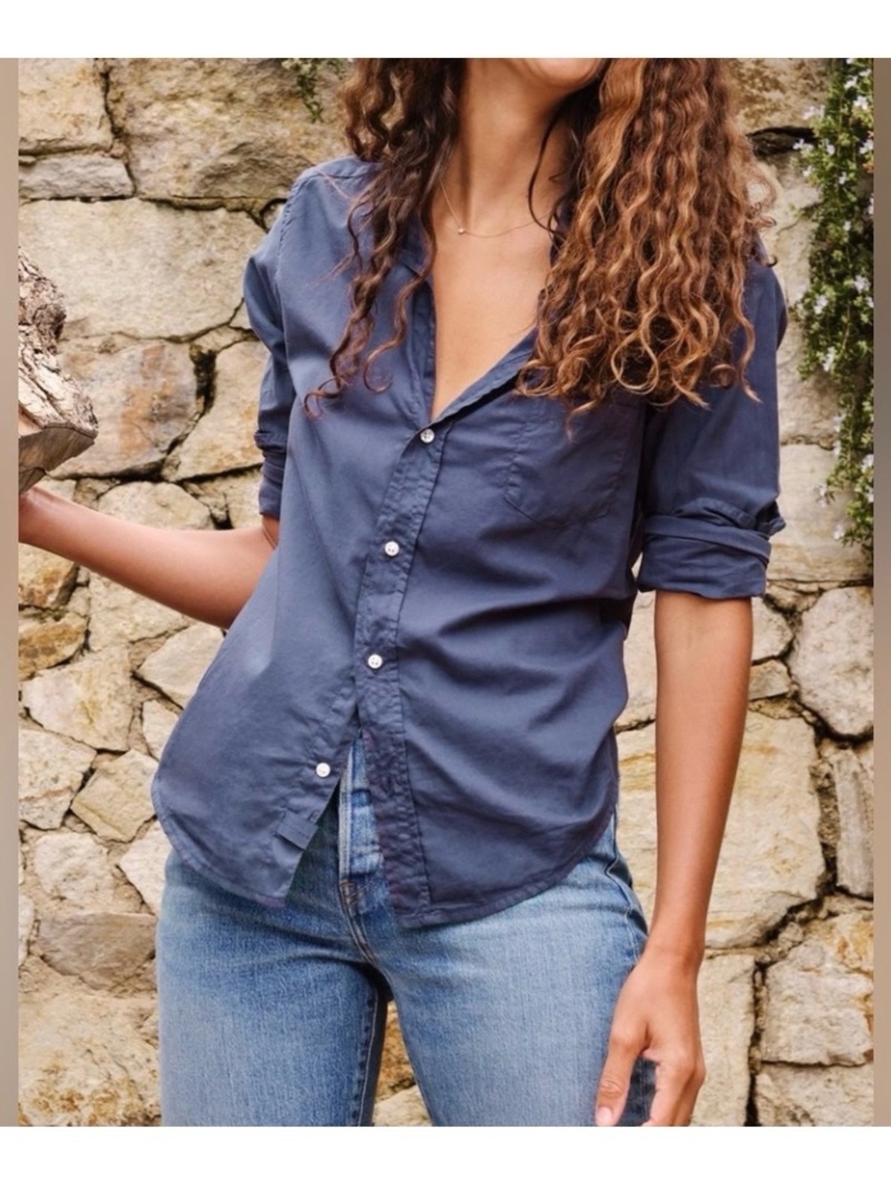 Frank & Eileen BARRY XS Navy Featherweight Cotton Shirt